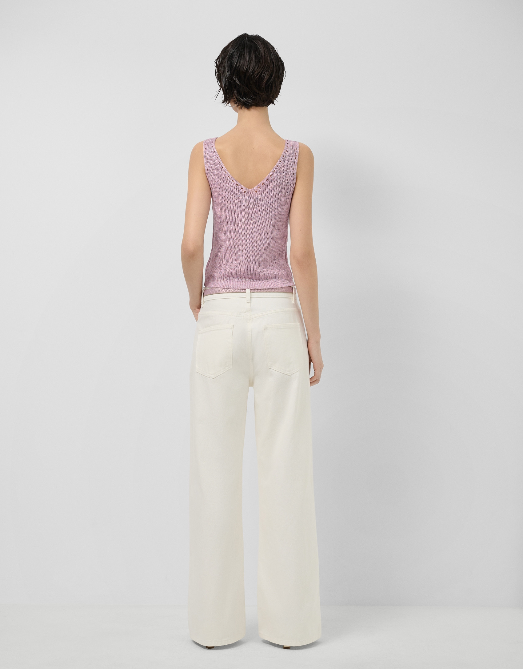 Pink openwork knit crop top with lurex - Woman | Roberto Verino