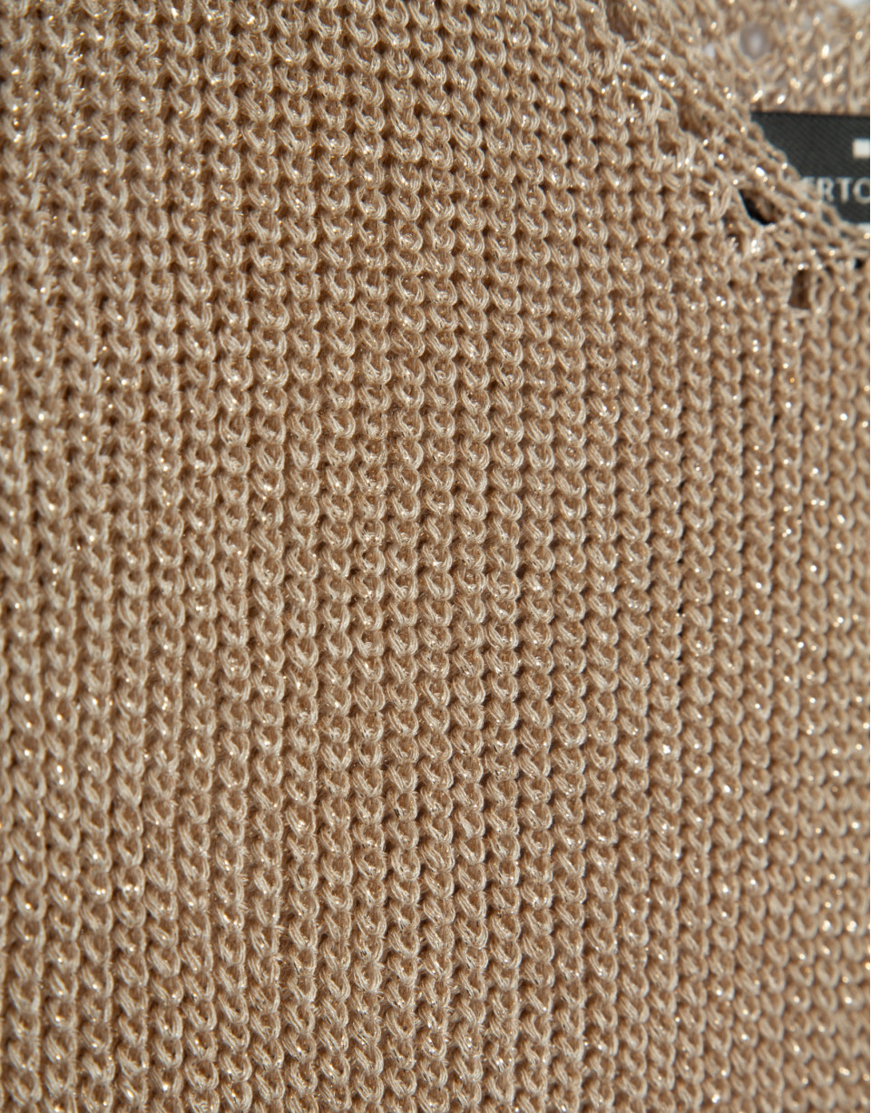 Camel lurex openwork knit top - Woman - SS2026 | Roberto Verino