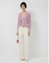 Crop top de sisas punto calado con lúrex rosa | Roberto Verino