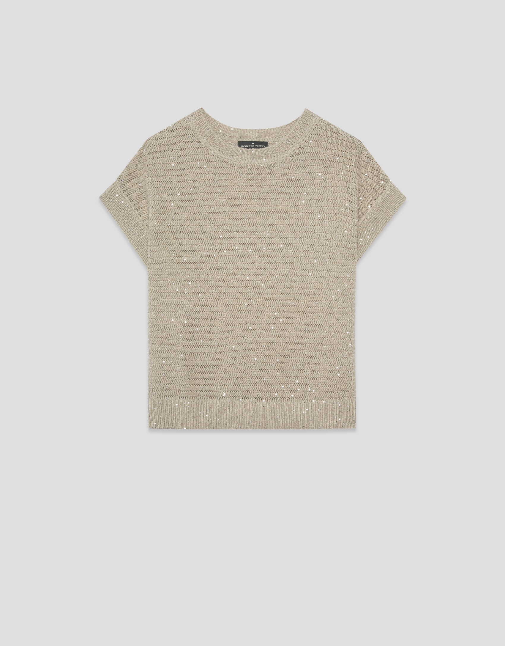 Camel-coloured unstitched linen knit jumper | Roberto Verino