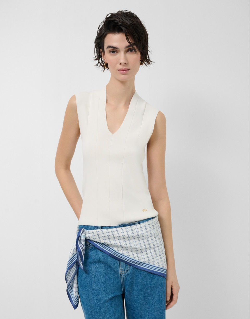 Top escote pico punto roma crudo - Mujer | Roberto Verino