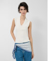 Ecru V-neck top in Roma knit - Woman - SS2026 | Roberto Verino