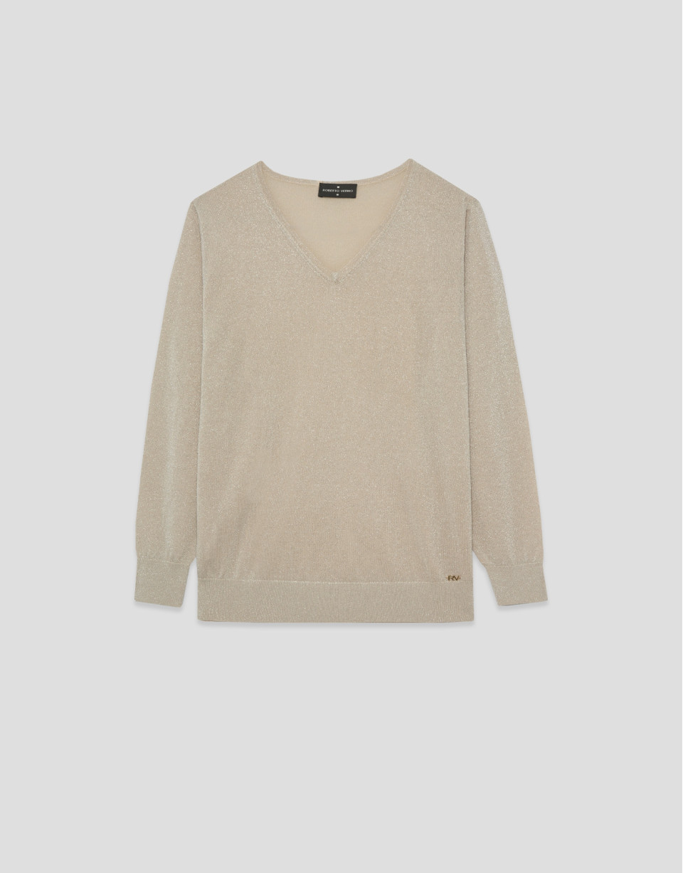 Jersey fino cuello pico beige - Mujer - PV2026 | Roberto Verino