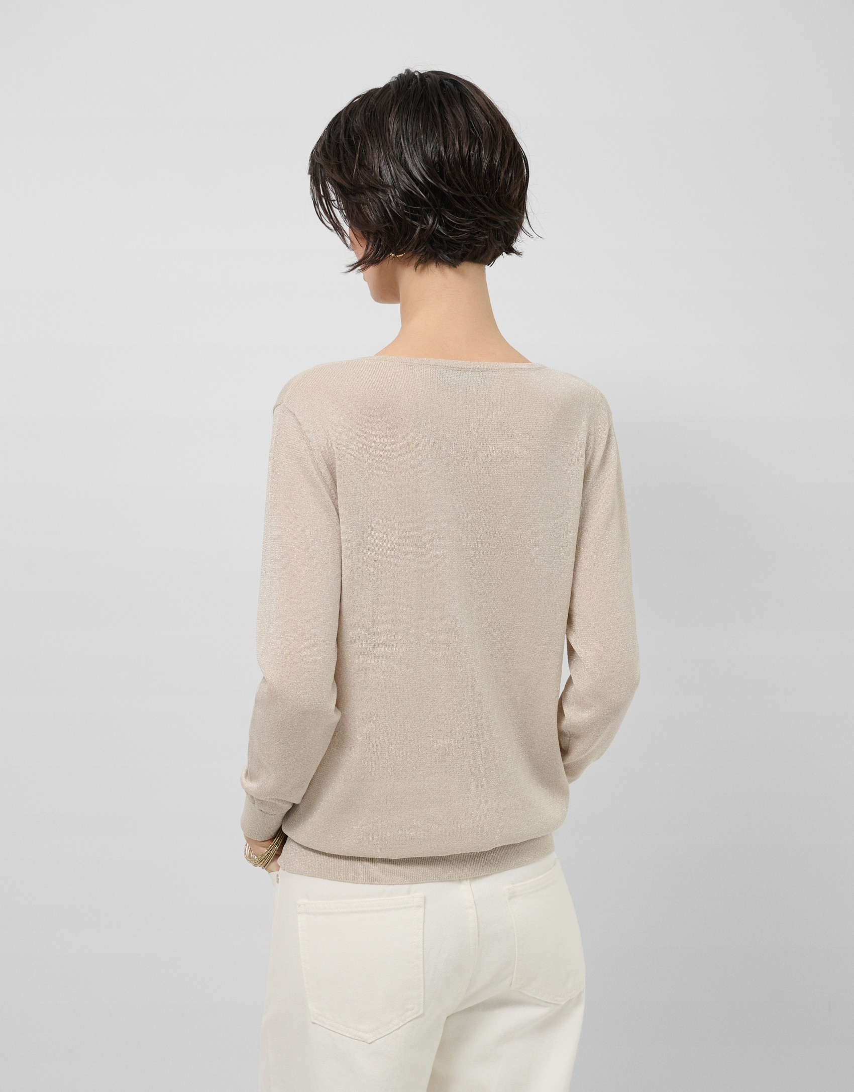 Jersey fino cuello pico beige - Mujer - PV2026 | Roberto Verino