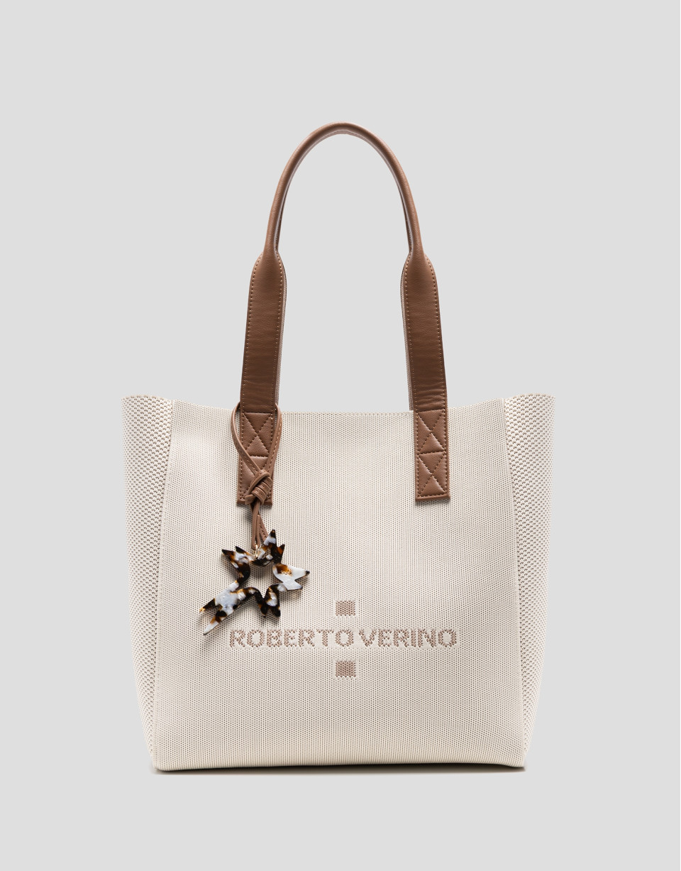 Zendaya Hobo Midi shoulder bag in ecru knit | Roberto Verino