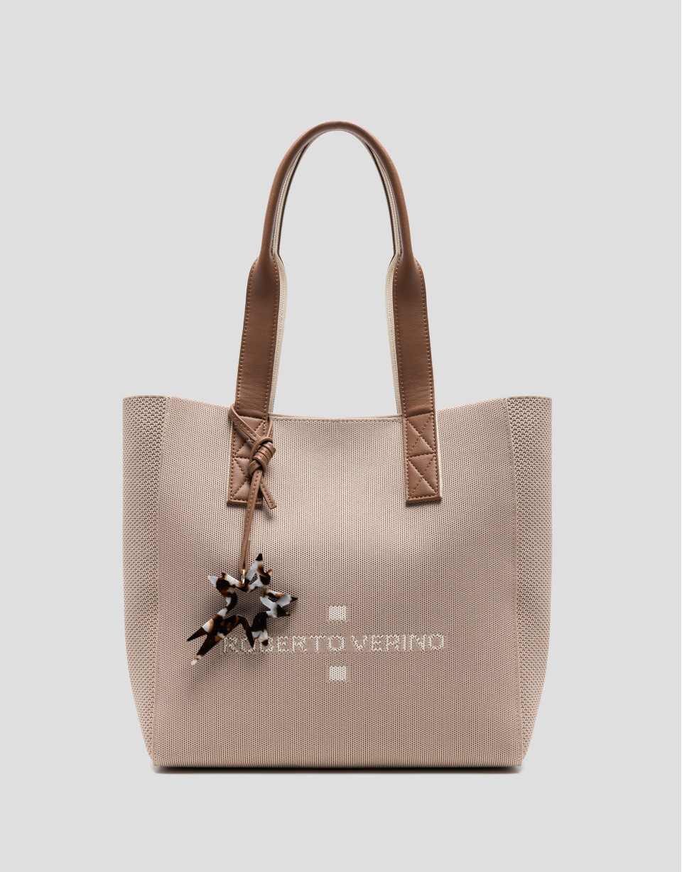 Zendaya Hobo Midi shoulder bag in beige knit | Roberto Verino
