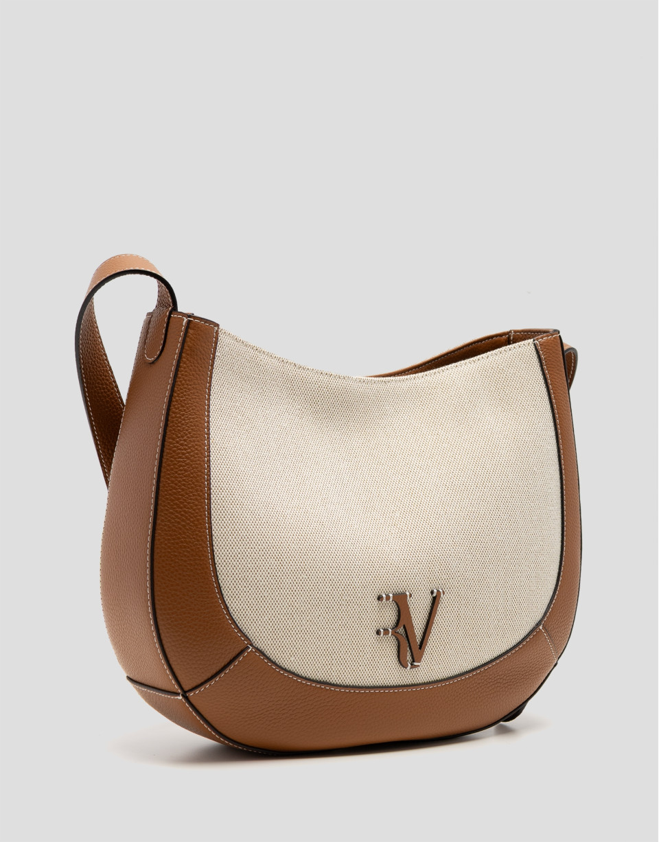 Bolso de hombro Iera Hobo lona y piel cámel | Roberto Verino