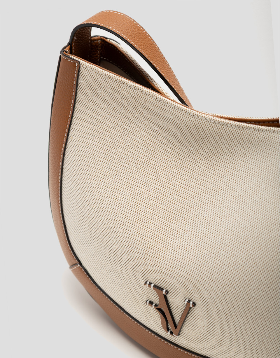 Iera Hobo shoulder bag in canvas and camel ... | Roberto Verino