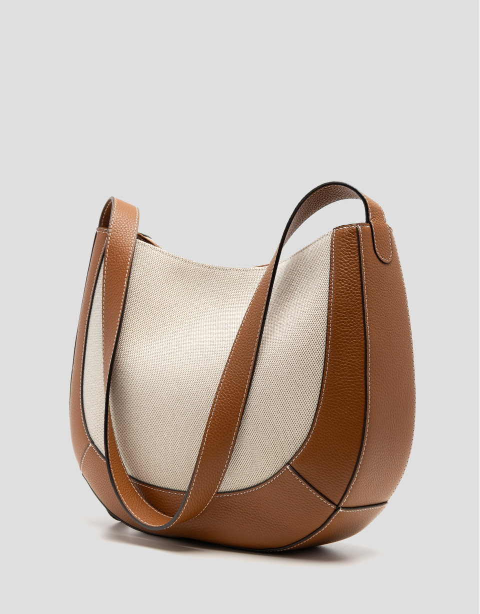 Bolso de hombro Iera Hobo lona y piel cámel | Roberto Verino