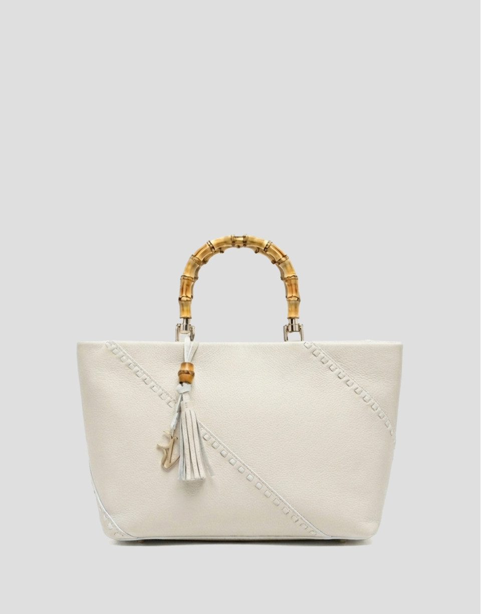 Clara Satchel handbag in ecru leather - Woman | Roberto Verino