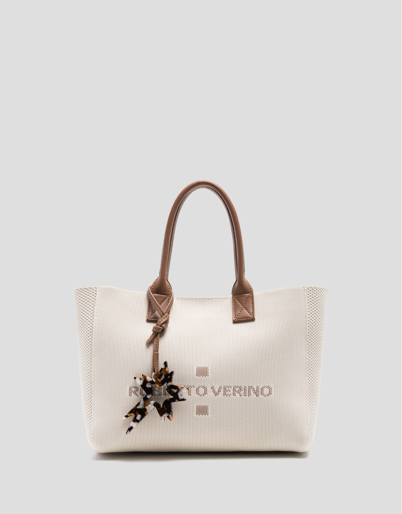 Zendaya Satchel handbag in ecru knit - Woman | Roberto Verino
