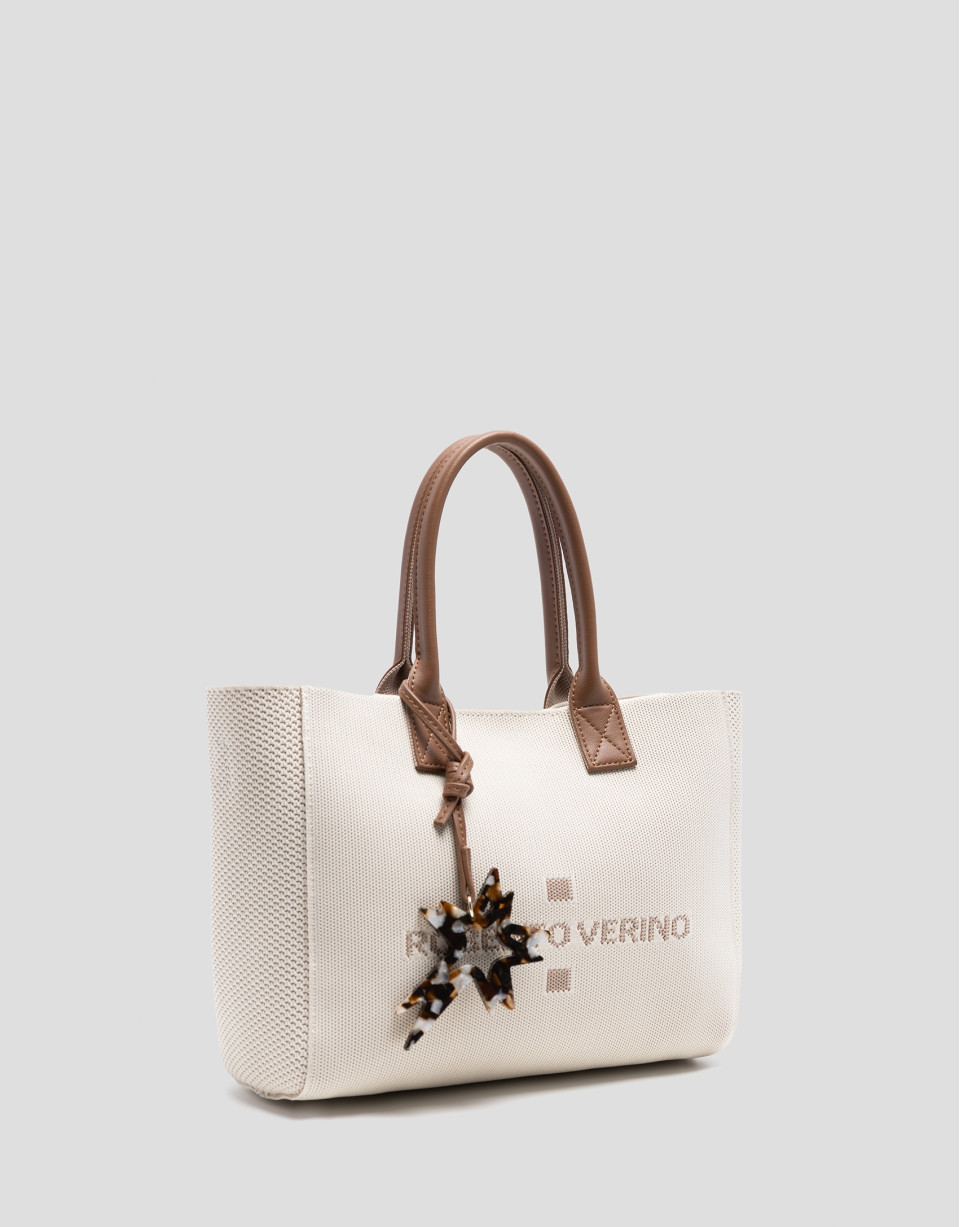 Zendaya Satchel handbag in ecru knit - Woman | Roberto Verino