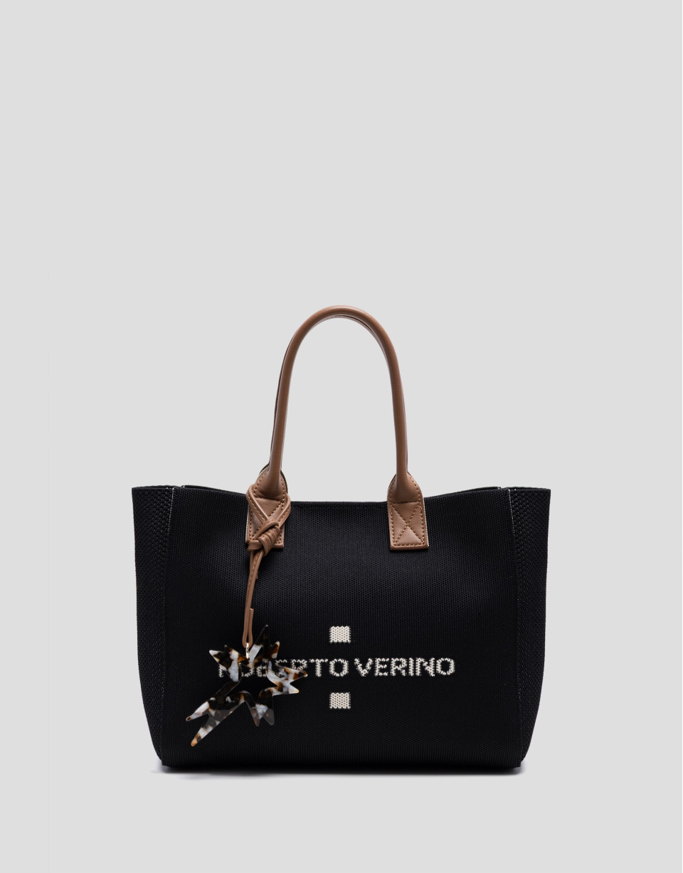 Zendaya Satchel handbag in black knit - Woman | Roberto Verino