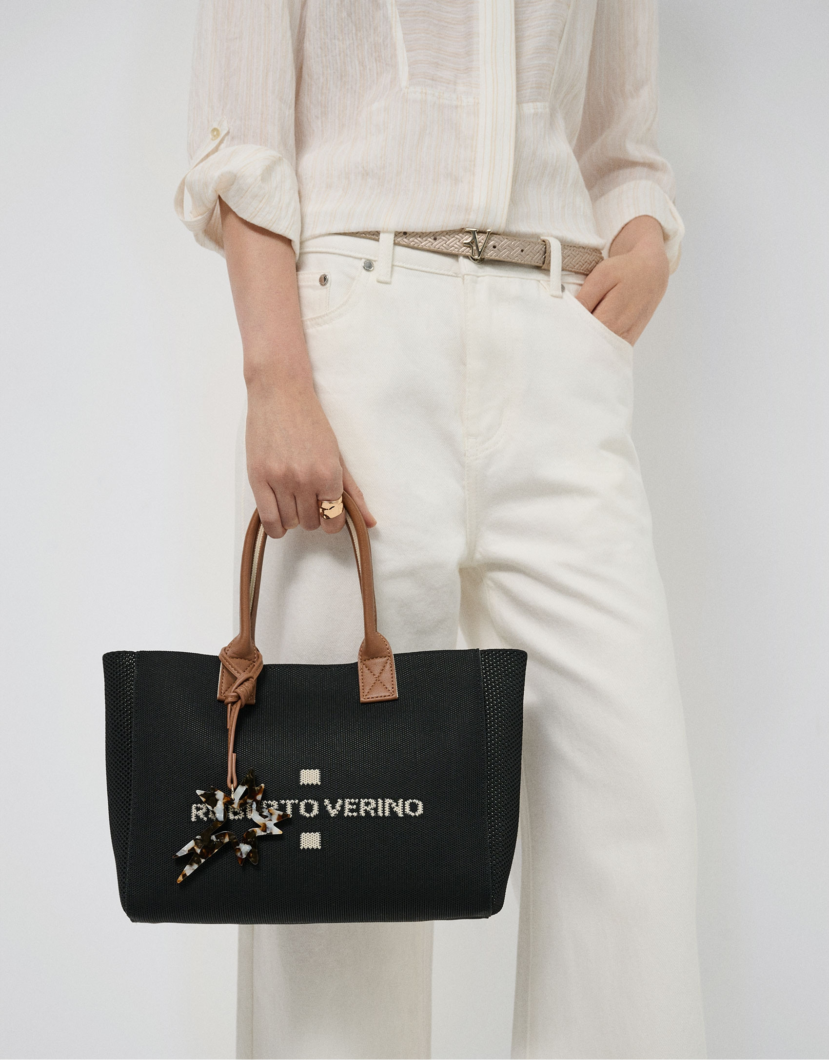 Zendaya Satchel handbag in black knit - Woman | Roberto Verino