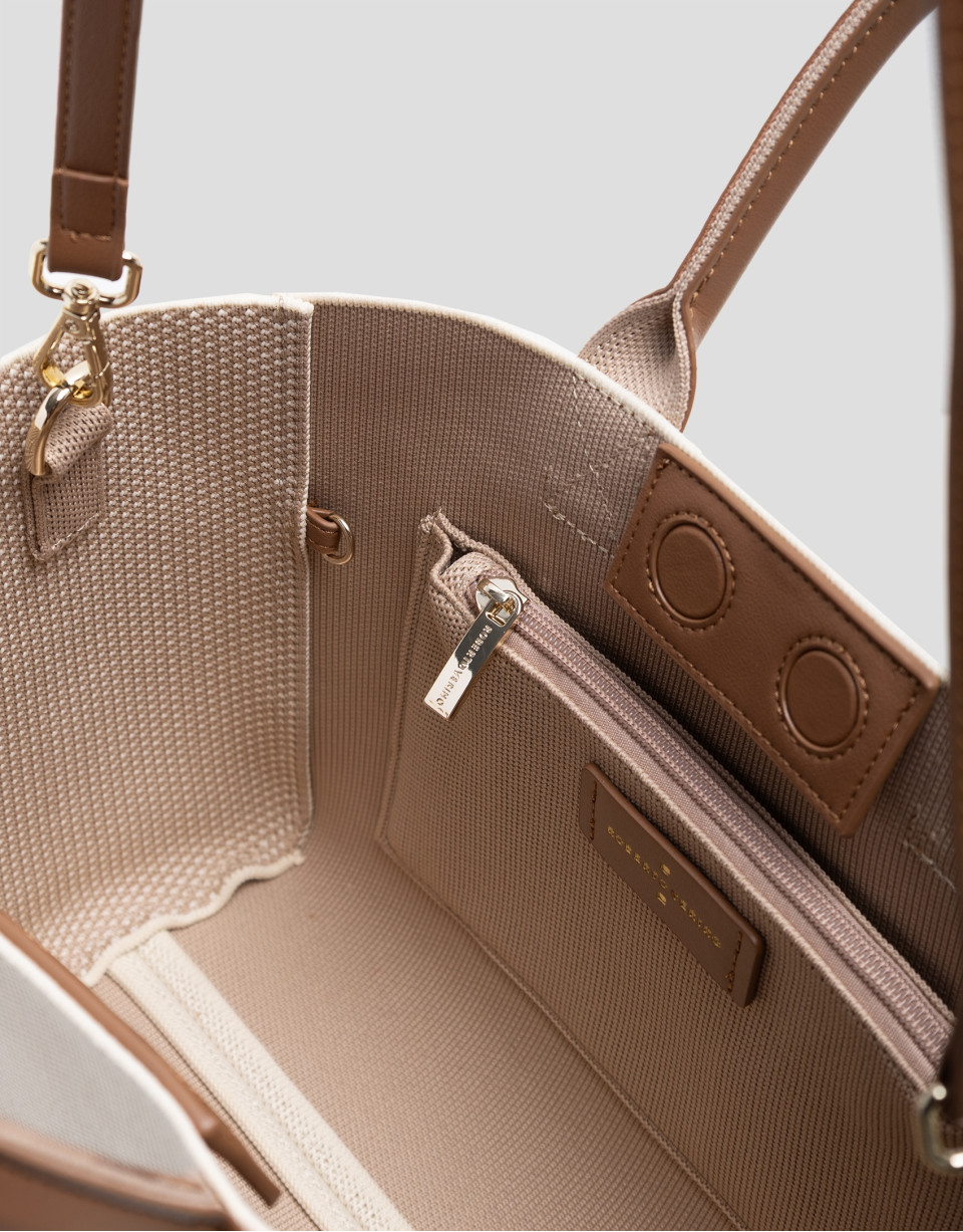 Zendaya Satchel handbag in ecru knit - Woman | Roberto Verino