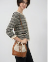 Iera Bucket shoulder bag in canvas and camel ... | Roberto Verino