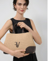 Bolso Vera Satchel beige y piel marrón - Mujer | Roberto Verino