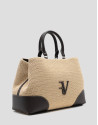 Bolso Vera Satchel beige y piel marrón - Mujer | Roberto Verino