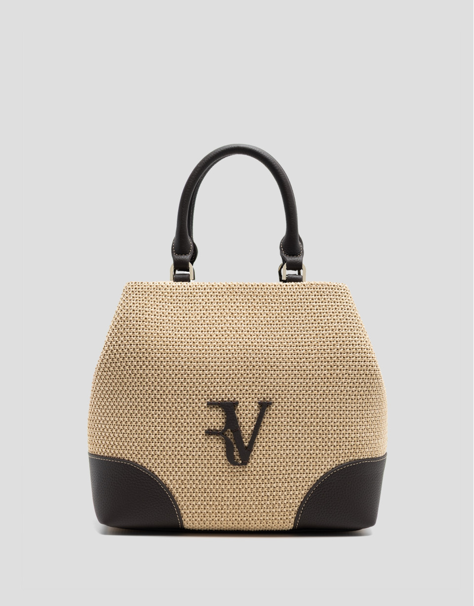 Bolso Vera Bucket beige y piel marrón - Mujer | Roberto Verino