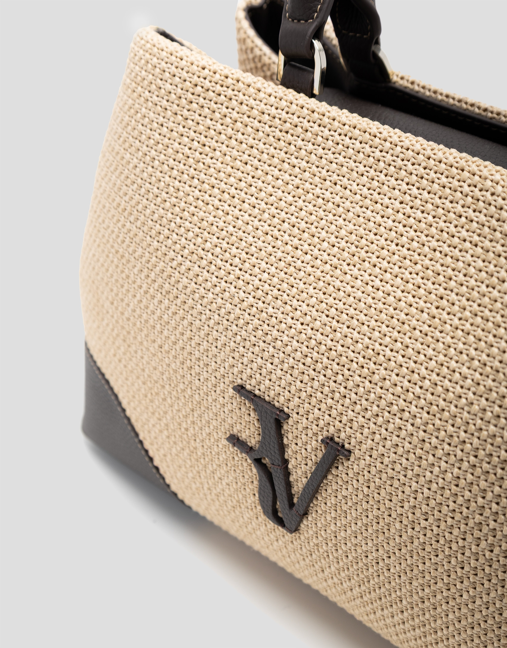 Bolso Vera Satchel beige y piel marrón - Mujer | Roberto Verino