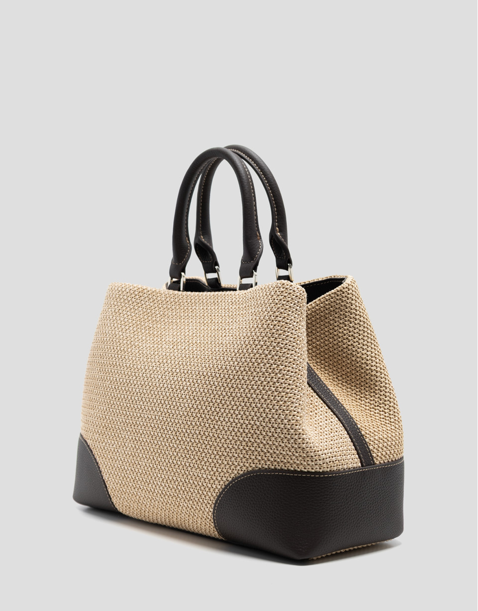 Vera Satchel bag in beige and brown leather | Roberto Verino