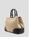 Bolso Vera Satchel beige y piel marrón - Mujer | Roberto Verino