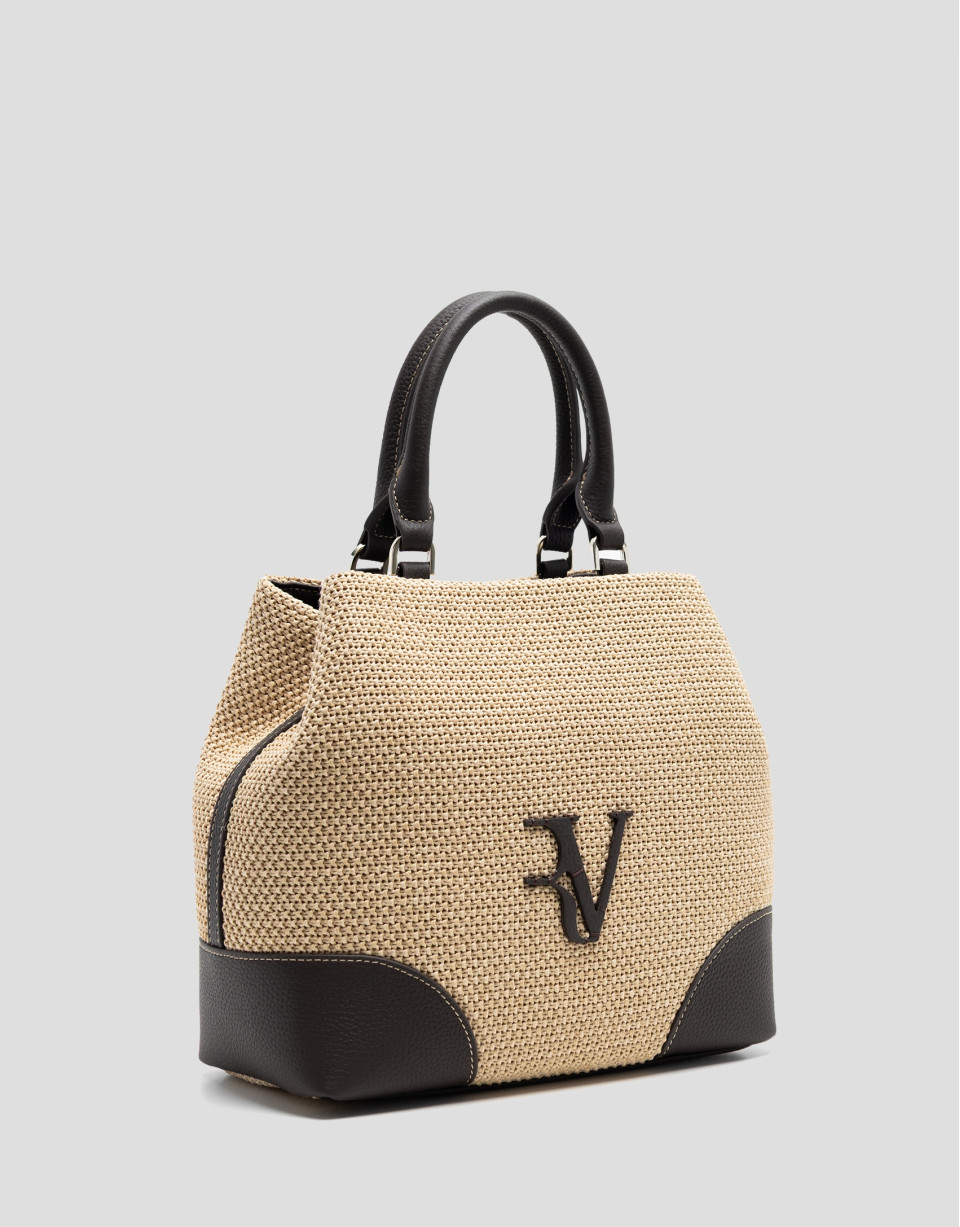 Bolso Vera Bucket beige y piel marrón - Mujer | Roberto Verino