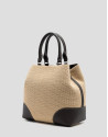 Bolso Vera Bucket beige y piel marrón - Mujer | Roberto Verino