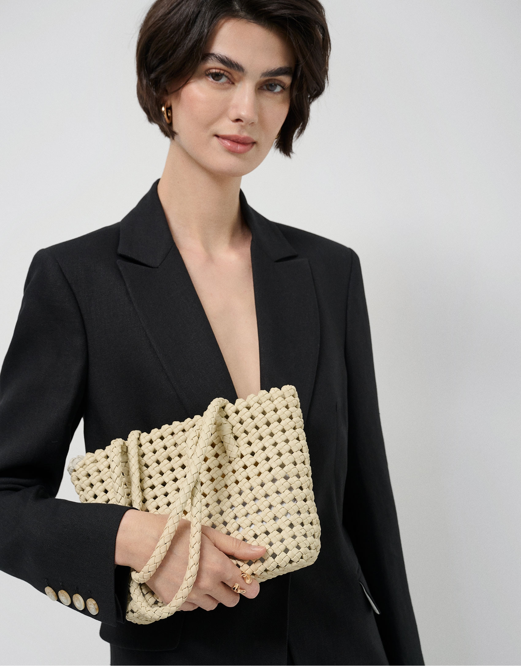 Paola Mini Shopper shoulder bag in ecru ... | Roberto Verino