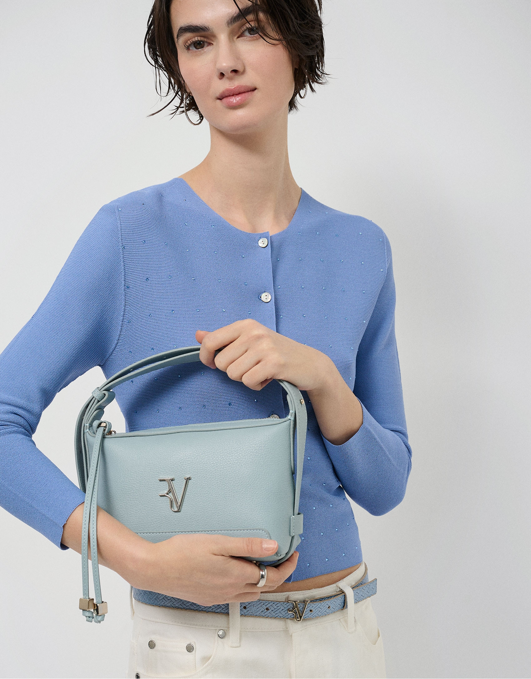 Bolso bandolera Lila mini piel azul claro | Roberto Verino