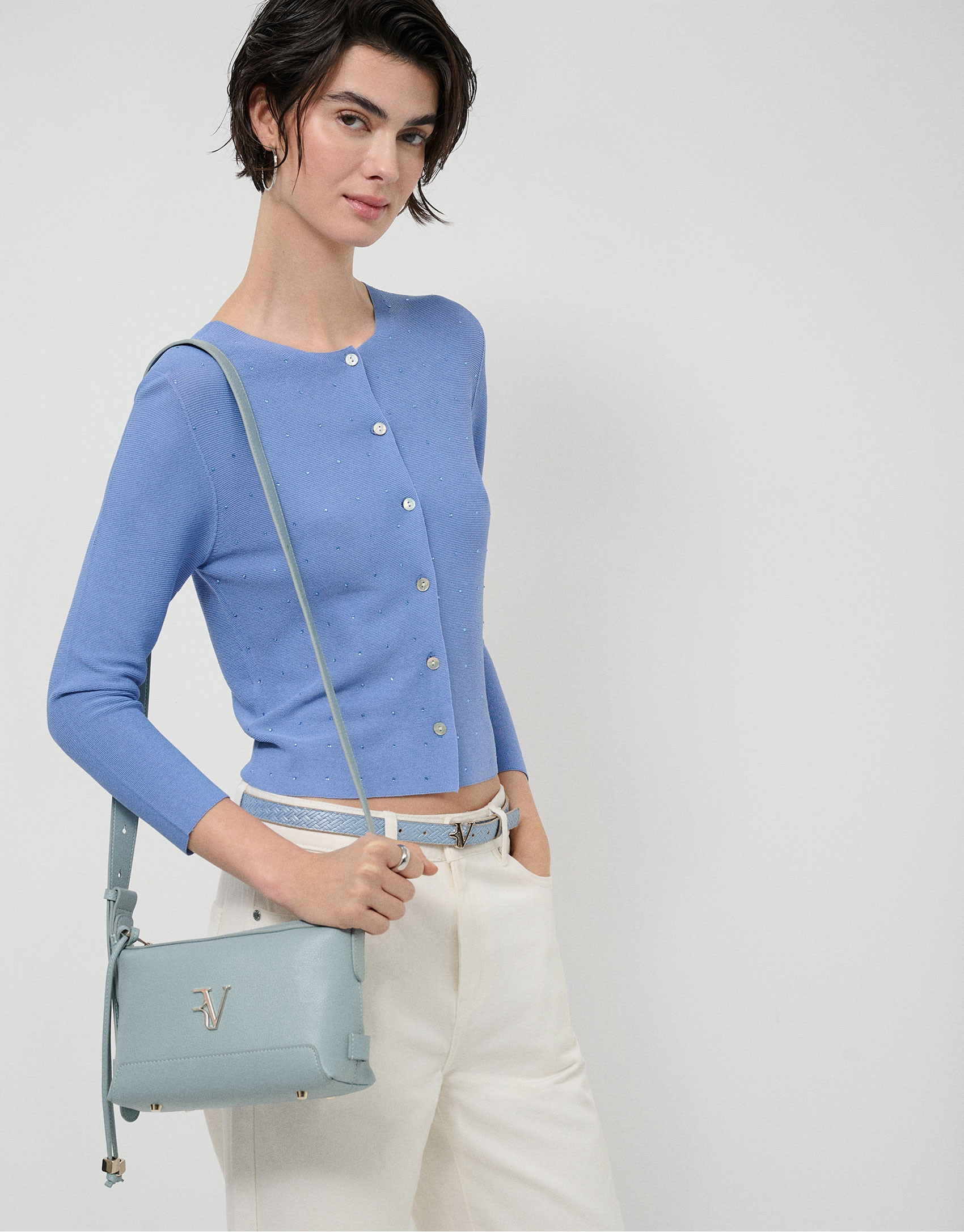 Bolso bandolera Lila mini piel azul claro | Roberto Verino