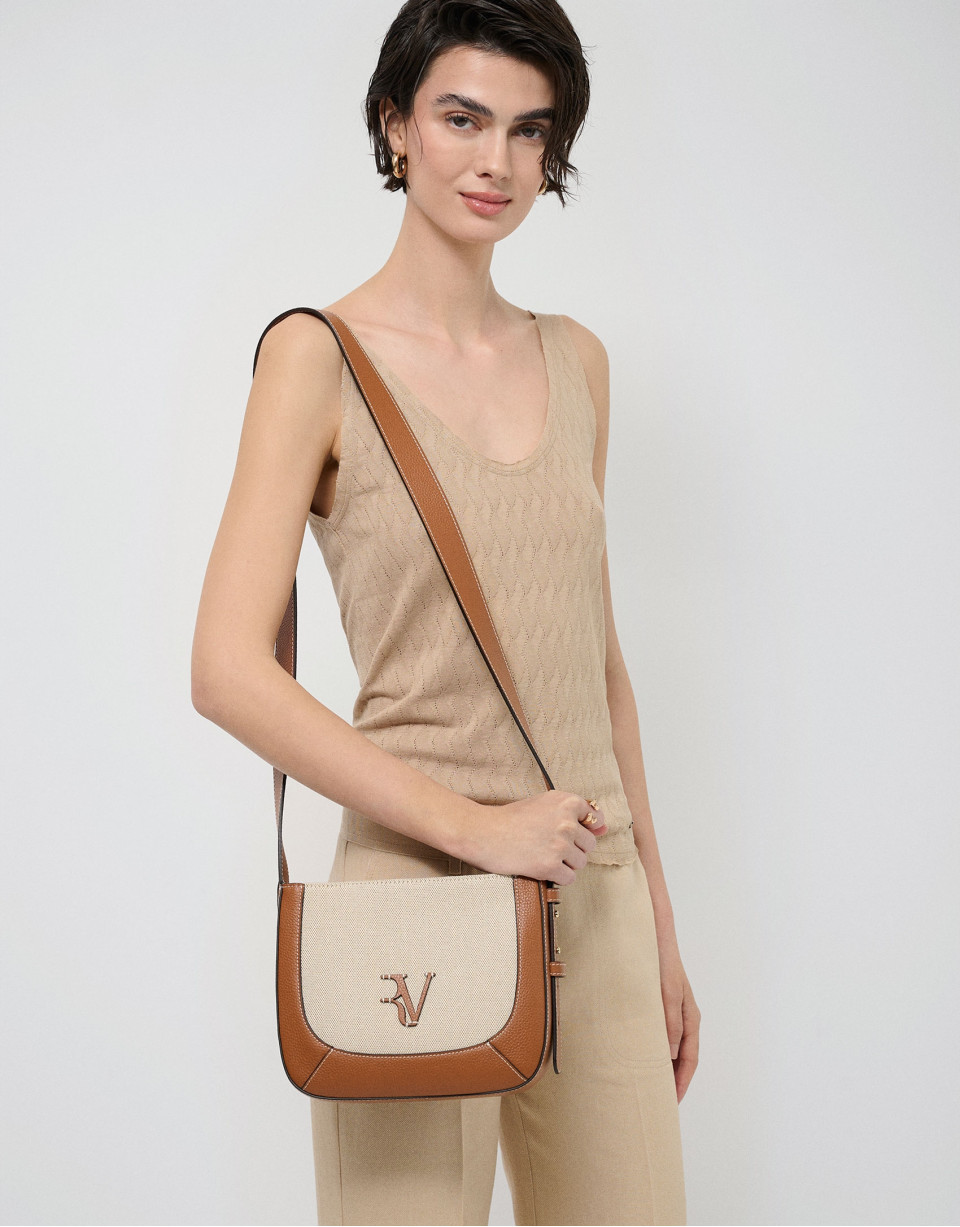 Bolso bandolera Iera Crossbag lona y piel cámel | Roberto Verino