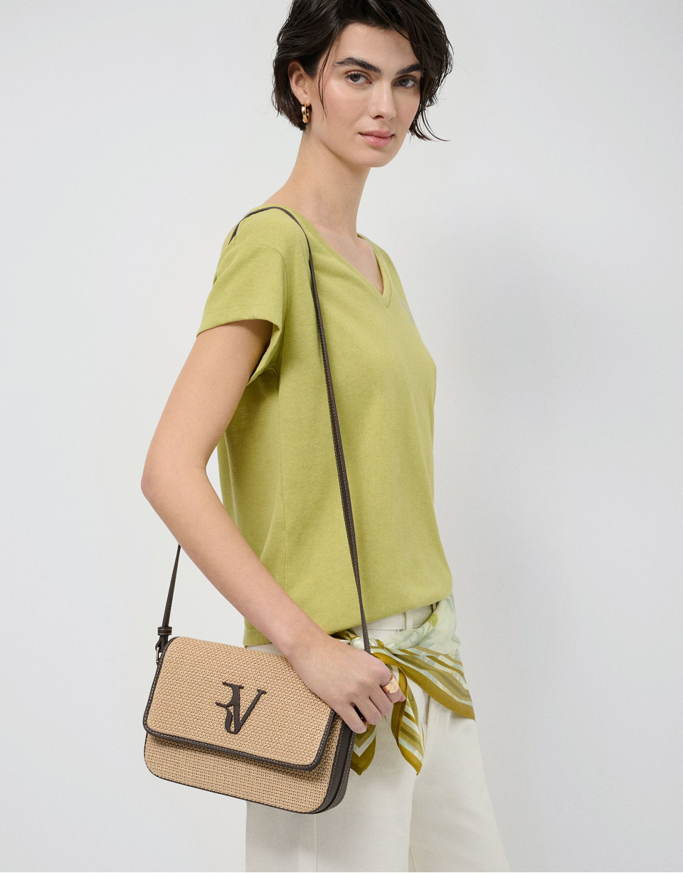 Bolso Vera Crossbag beige y piel marrón | Roberto Verino