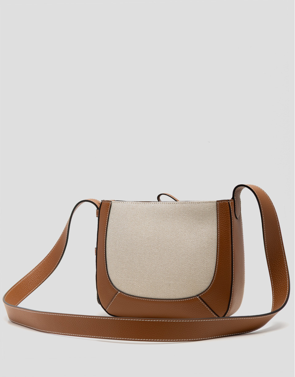 Bolso bandolera Iera Crossbag lona y piel cámel | Roberto Verino
