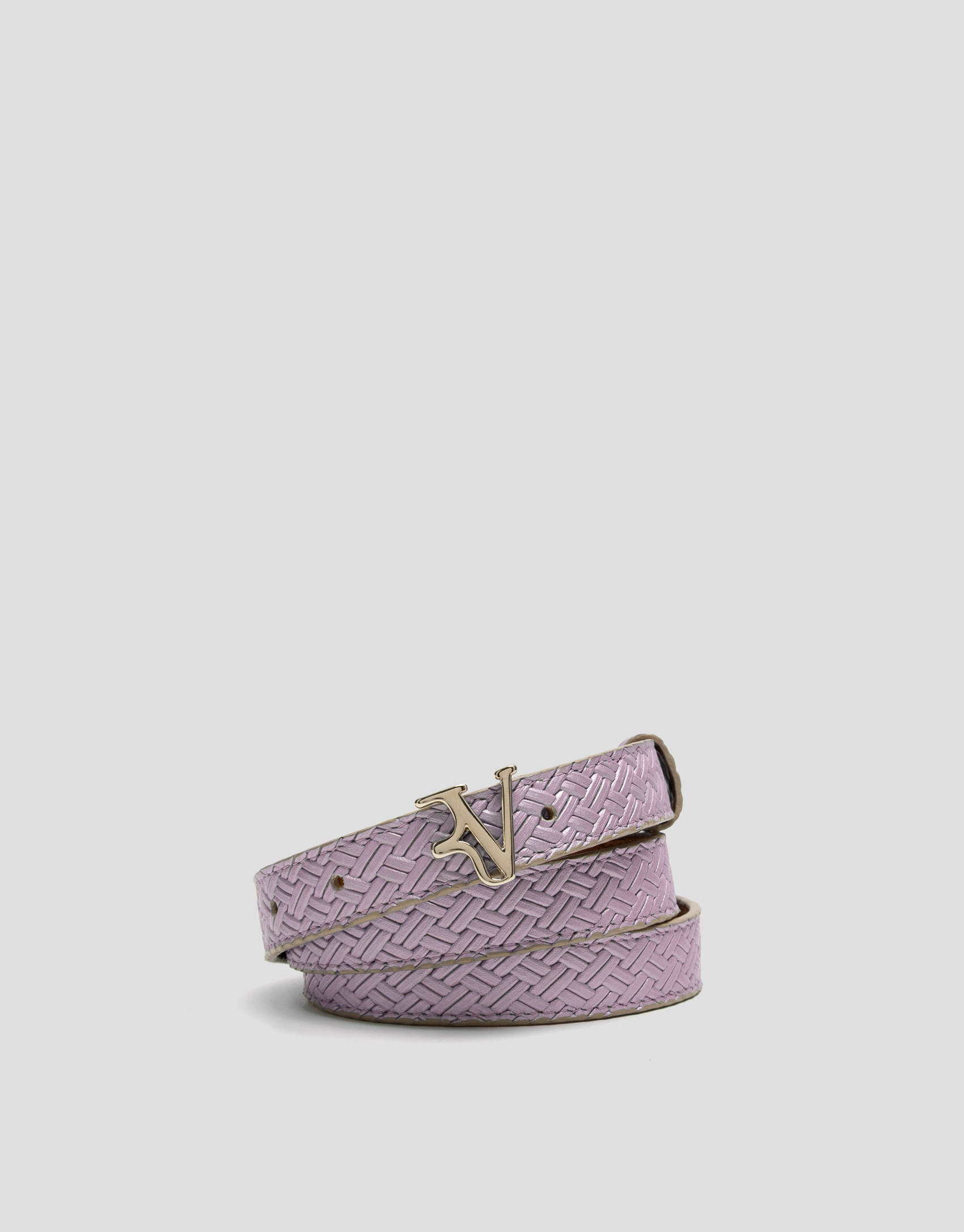 Metallic pink embossed leather belt - Woman | Roberto Verino
