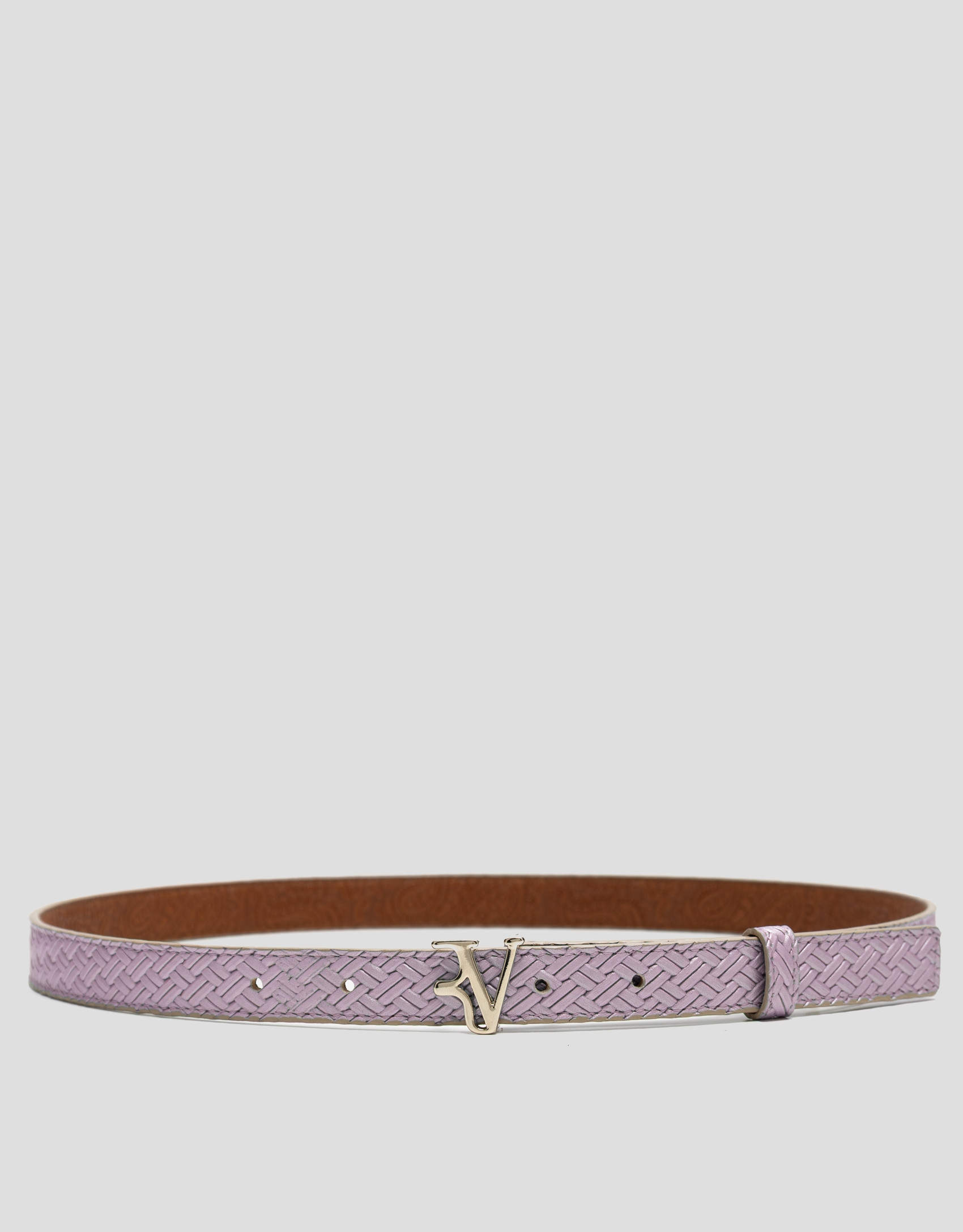 Metallic pink embossed leather belt - Woman | Roberto Verino