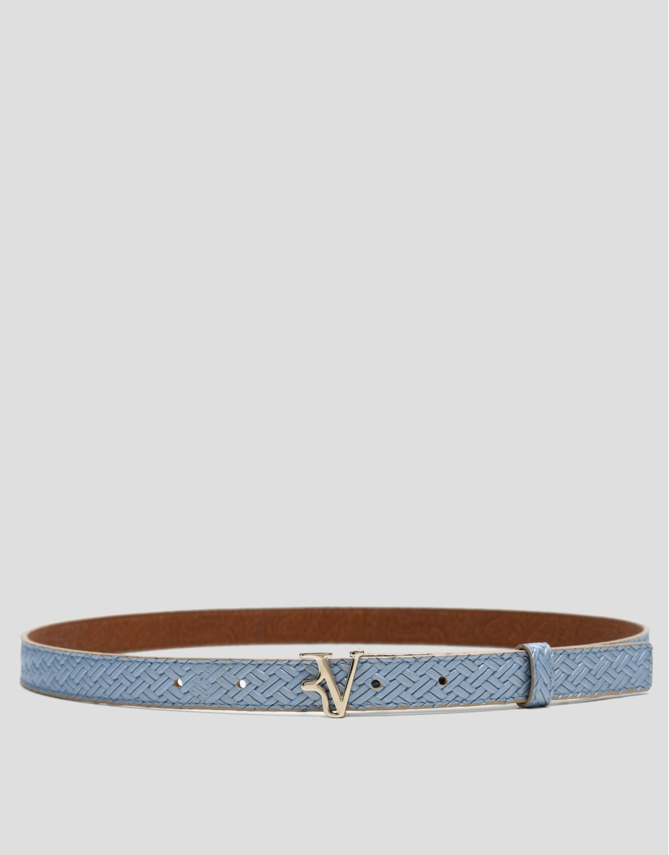 Light blue metallic embossed leather belt | Roberto Verino
