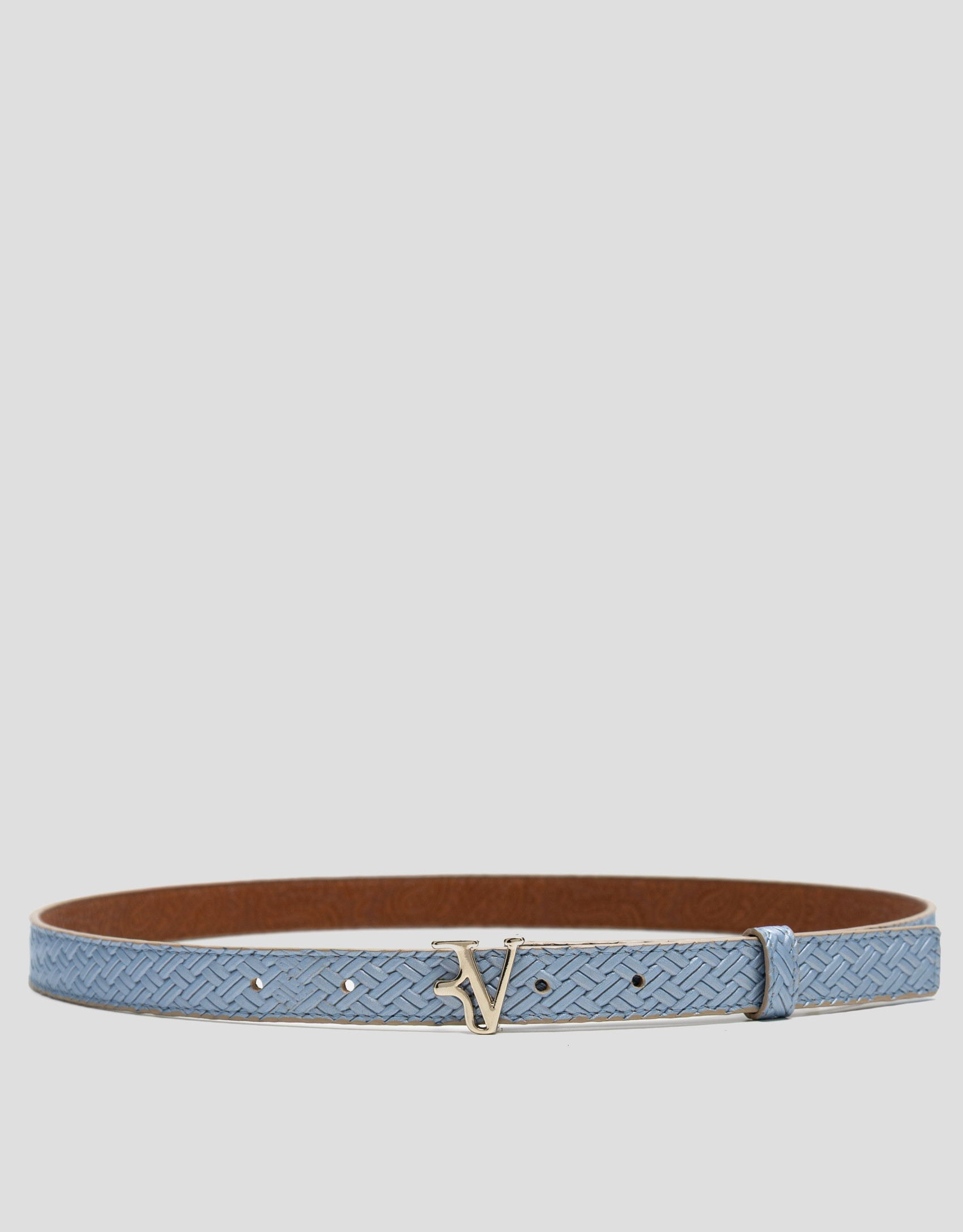 Light blue metallic embossed leather belt | Roberto Verino