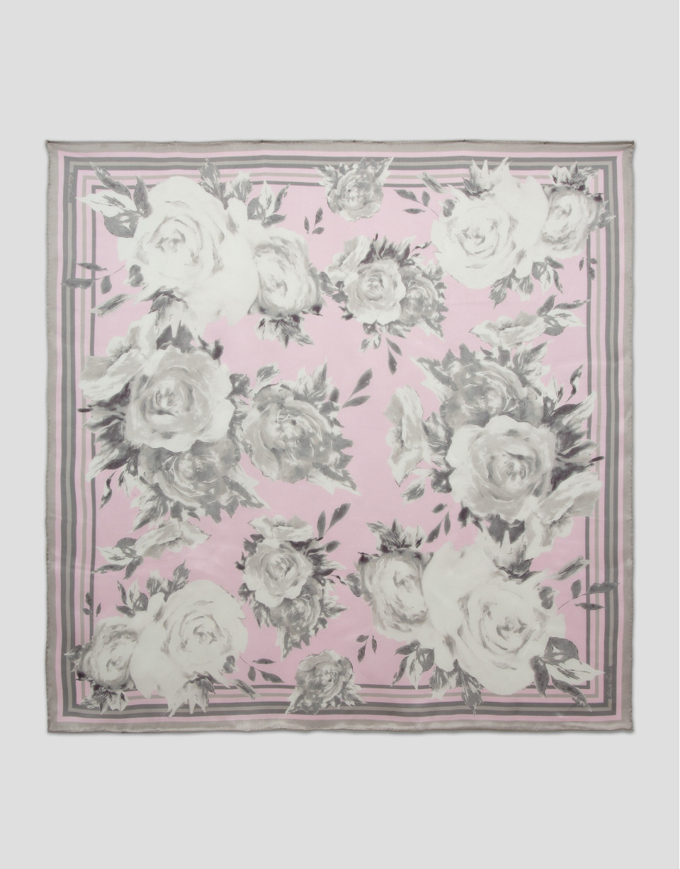 Pañuelo seda estampado flores rosas - Mujer | Roberto Verino