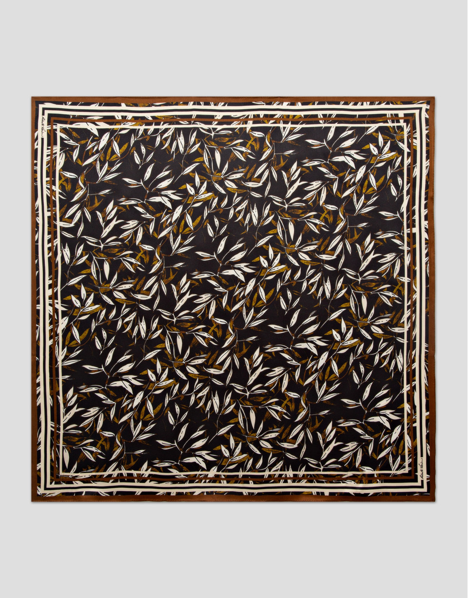 Black and camel silk scarf with plant print | Roberto Verino