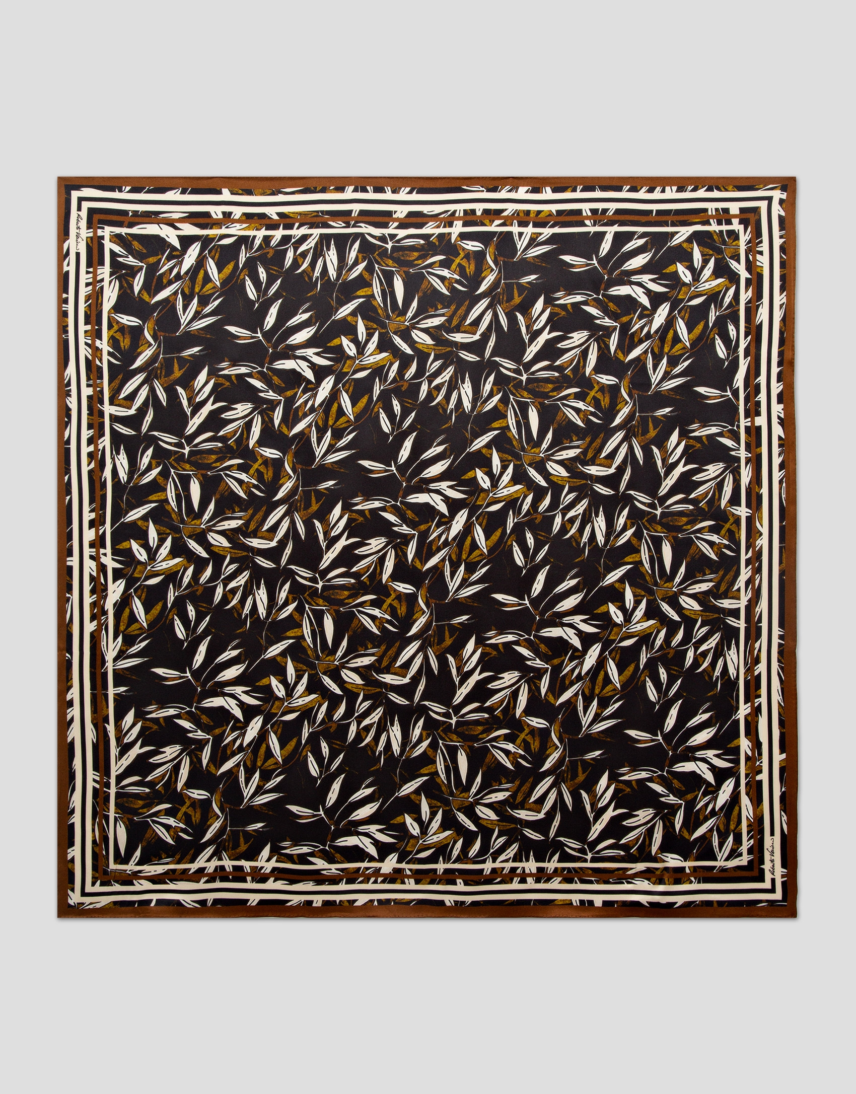 Black and camel silk scarf with plant print | Roberto Verino