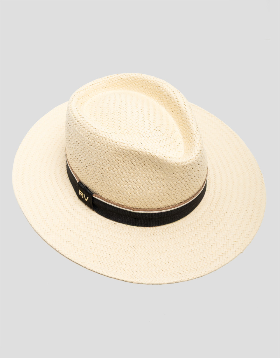 Ecru plant fibre hat with black band - Woman | Roberto Verino