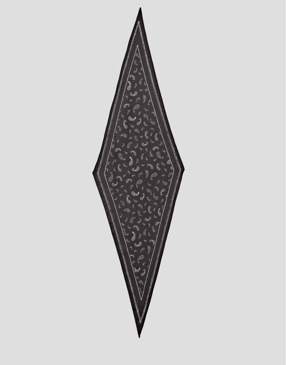 Brown silk triangular bandana with white ... | Roberto Verino