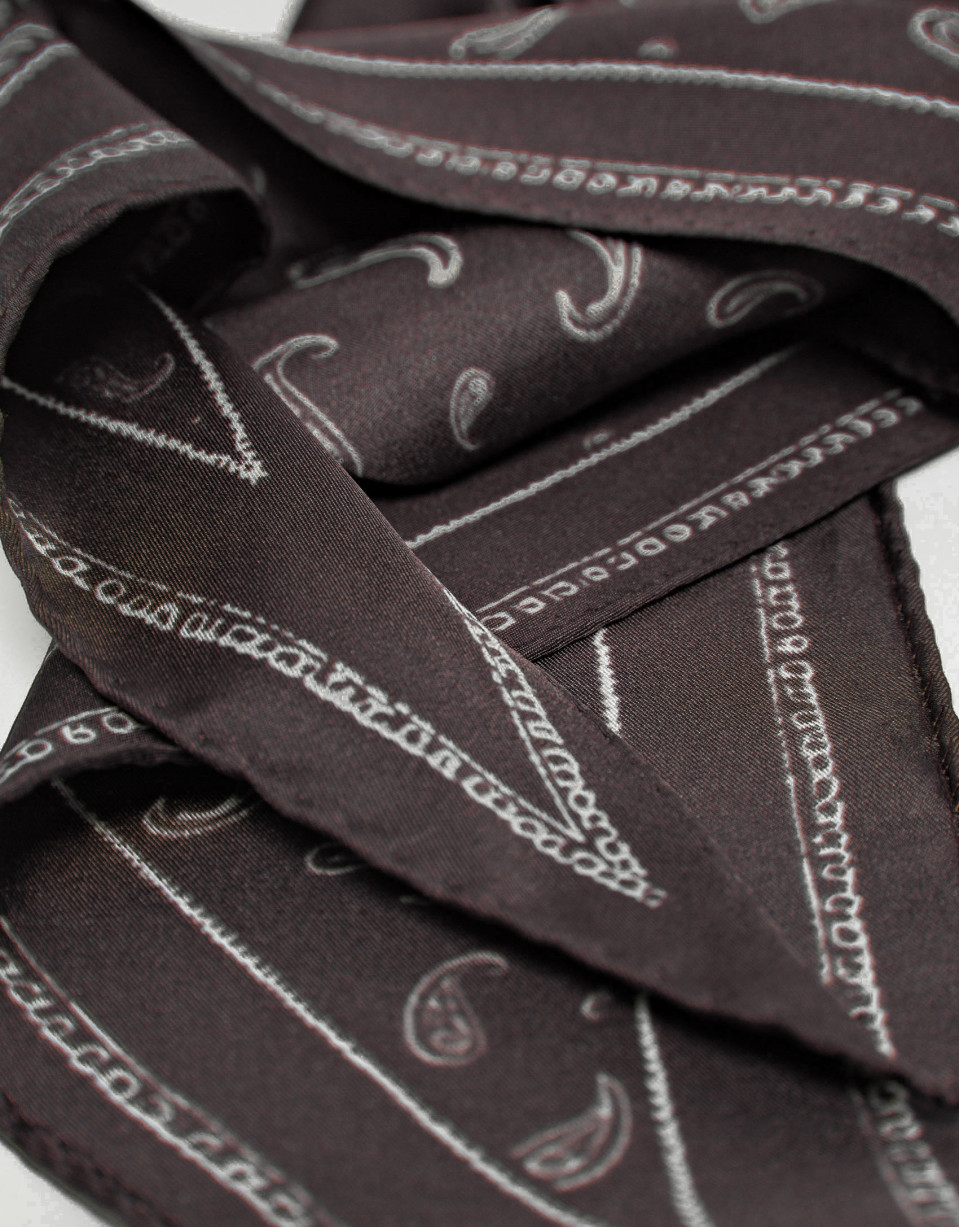 Brown silk triangular bandana with white ... | Roberto Verino