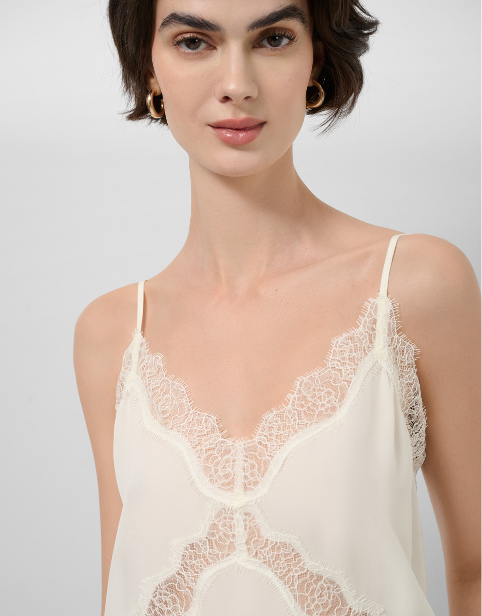 Ecru lingerie top with lace - Woman - SS2026 | Roberto Verino