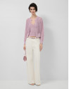 Short openwork knit cardigan with pink lurex | Roberto Verino
