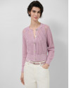 Short openwork knit cardigan with pink lurex | Roberto Verino