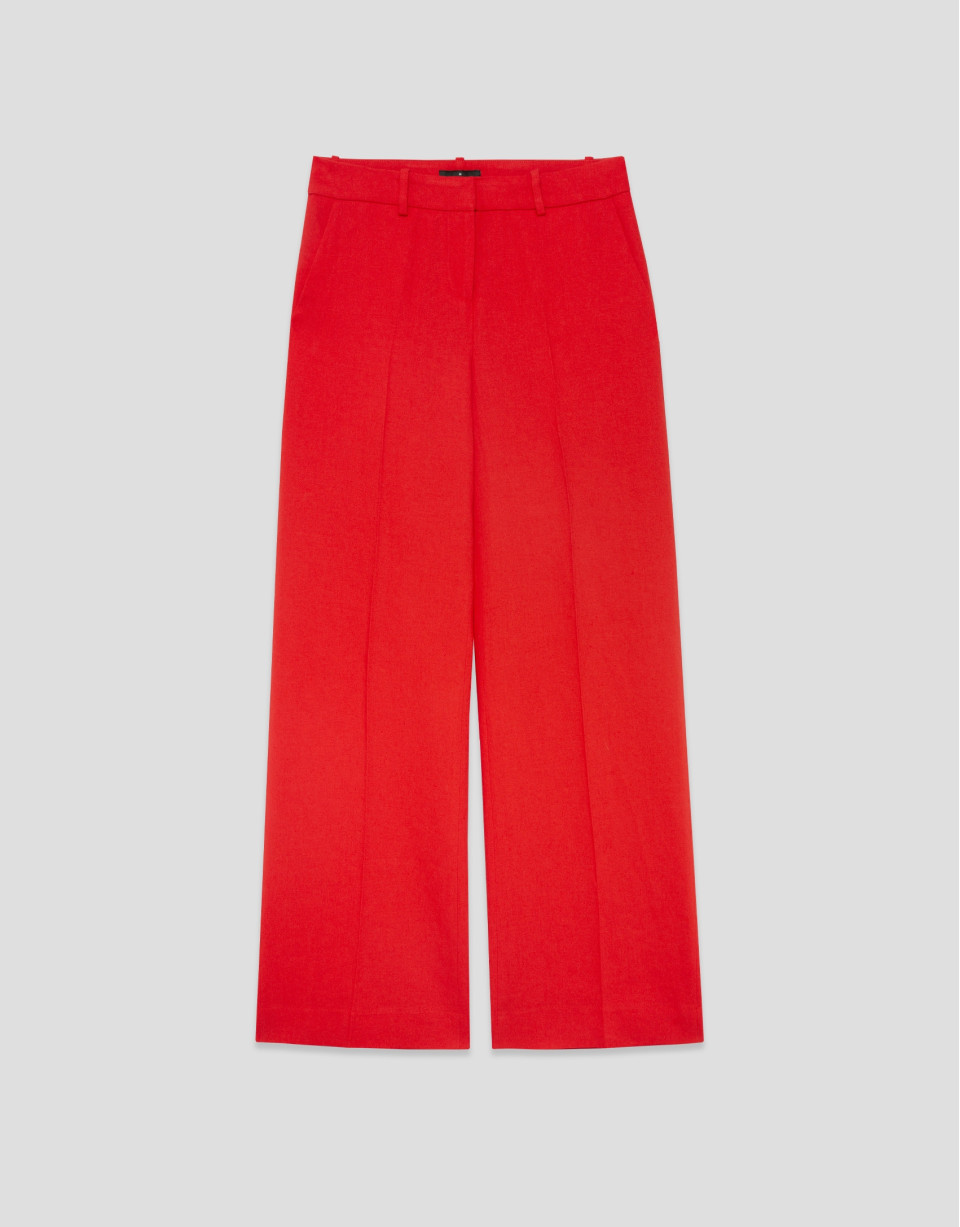 Red linen blend straight trousers - Woman | Roberto Verino