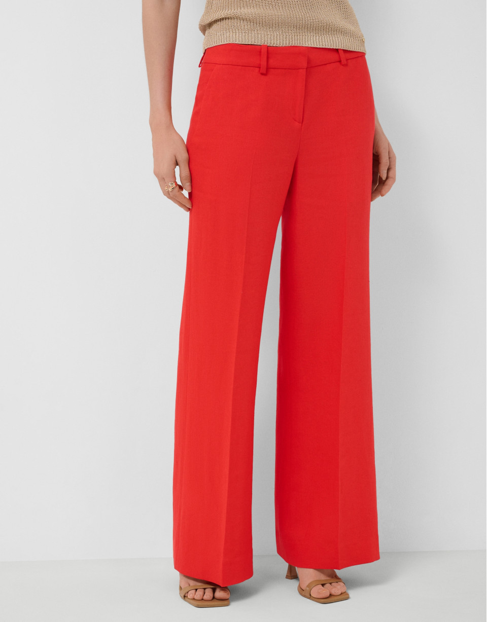 Pantalón recto mezcla lino rojo - Mujer | Roberto Verino