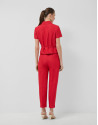 Straight-leg trousers in red floral piqué | Roberto Verino